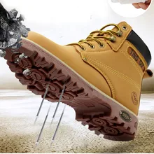 Противоскользящая Мужская Рабочая обувь со стальным носком обувь с высоким голенищем для мужчин Удобная Защитная зимняя обувь против проколов