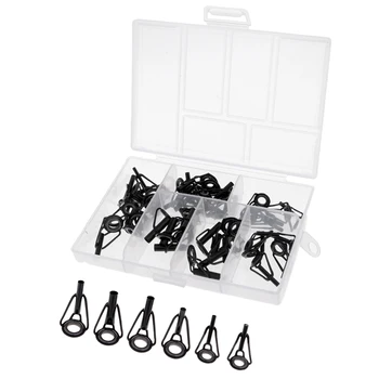 

40Pcs/box Fishing Rod Guides Tips Top 8 Sizes Fishing Pole Eye Rings Repair Kit DIY Fishing Accessories Tackles Box Black