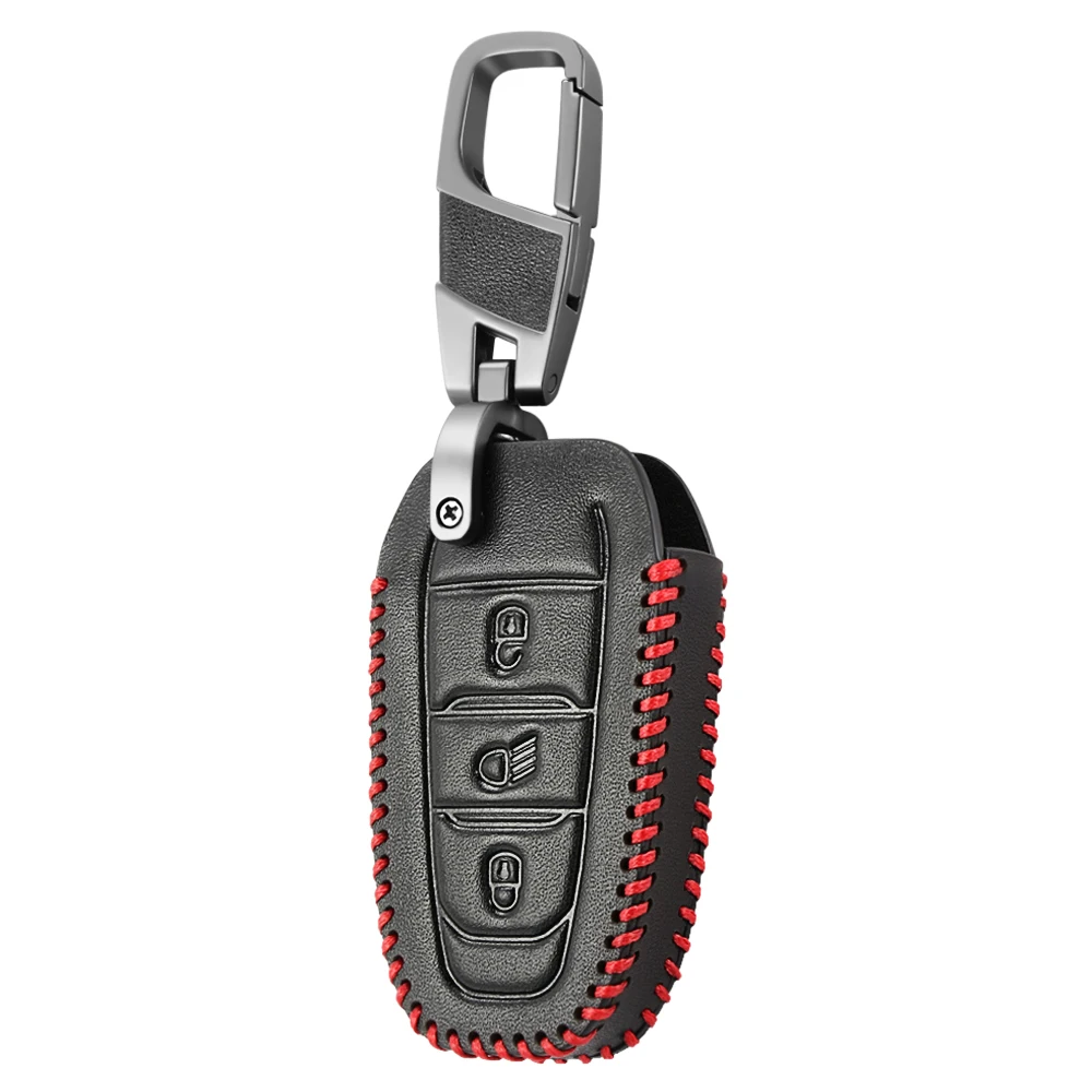 Genuine Leather Remote Keyless Car Key Case Cover For Peugeot 308 408