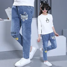 Детская одежда; джинсы для девочек; весна г.; Новые Стильные повседневные брюки для детей; ковбойские брюки для девочек