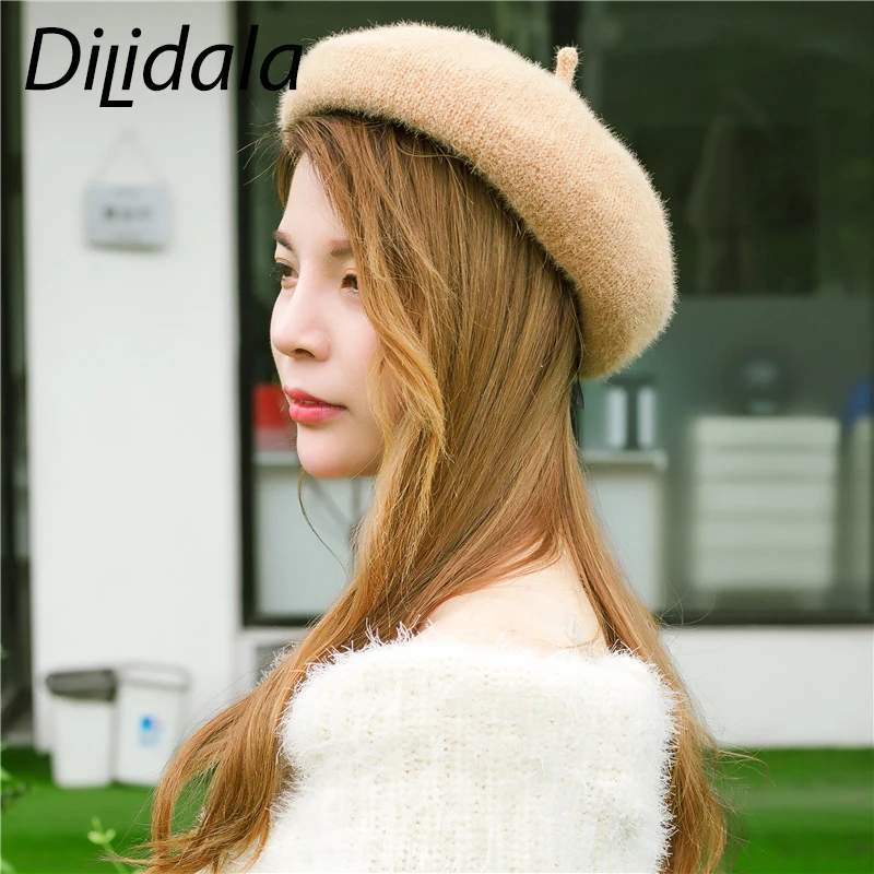 Dilidala, осенне-зимний Регулируемый берет для женщин, женская шерстяная шапка для художника, Корейская версия, шапка с тыквой, зимние шапки для женщин