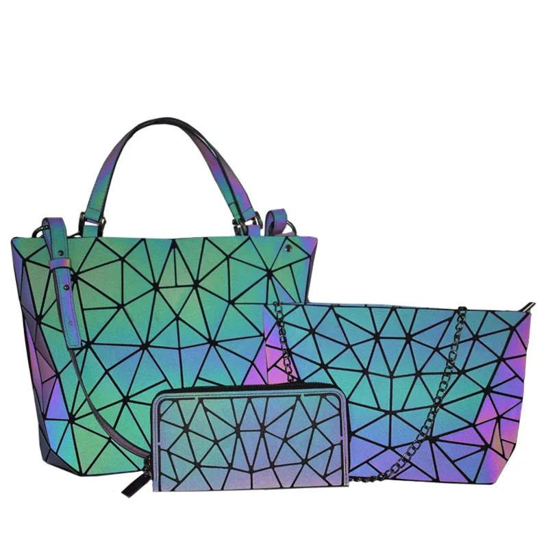 Женские сумки на плечо, набор из 3 предметов, роскошные дизайнерские геометрические складные сумки через плечо, женские сумочки и сумочки, женская светящаяся Сумка-тоут