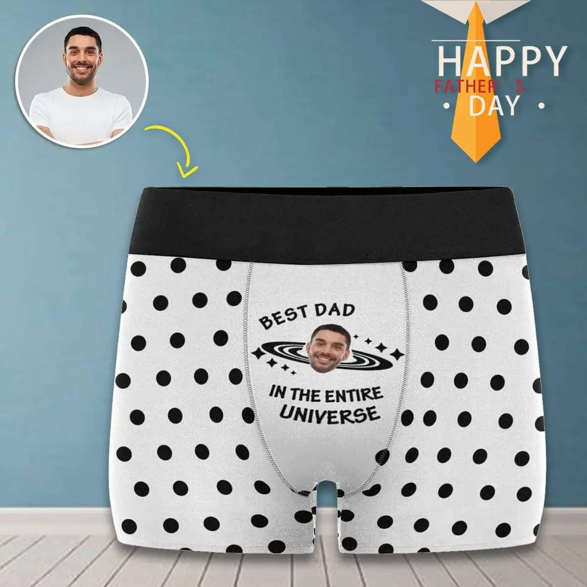 M Yescustom Custom Face Best Dad In the Universe Men's Print Boxer Personalize Photo Briefs Gift Cotton Casual Underwear | Мужская