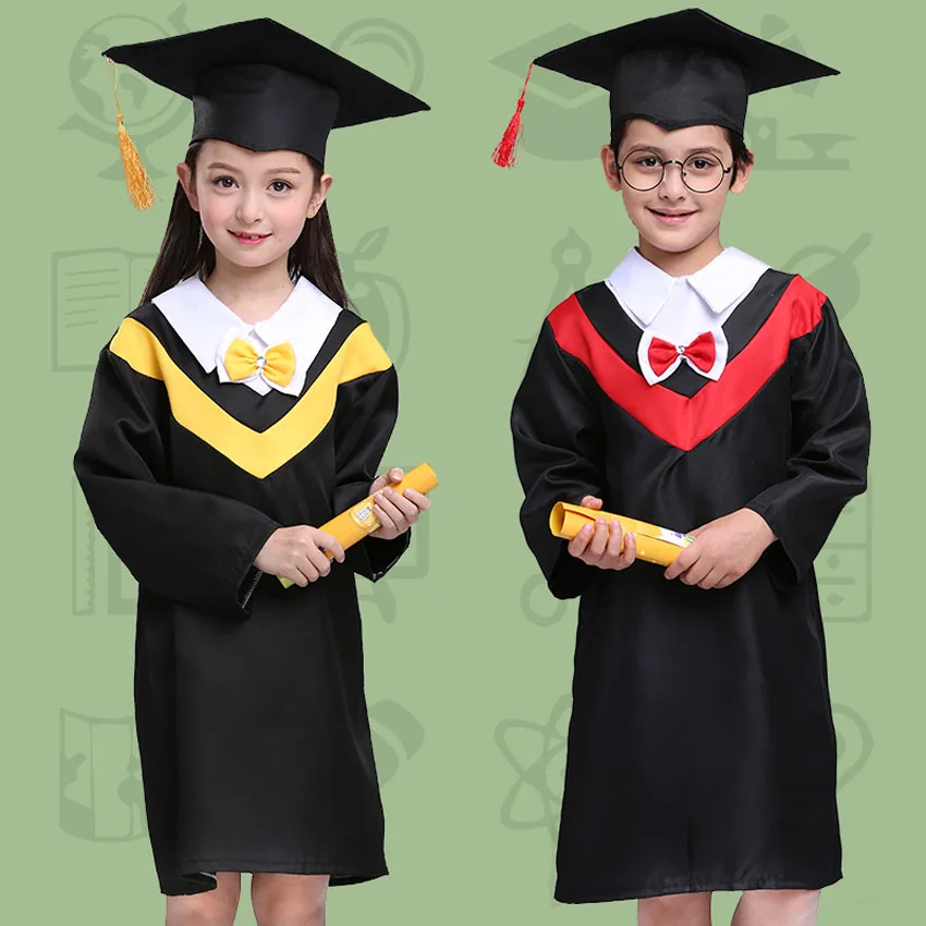 Boys Girls Graduation Gown Cap Kid School Cosplay Party Dress Up Outfits Costume 