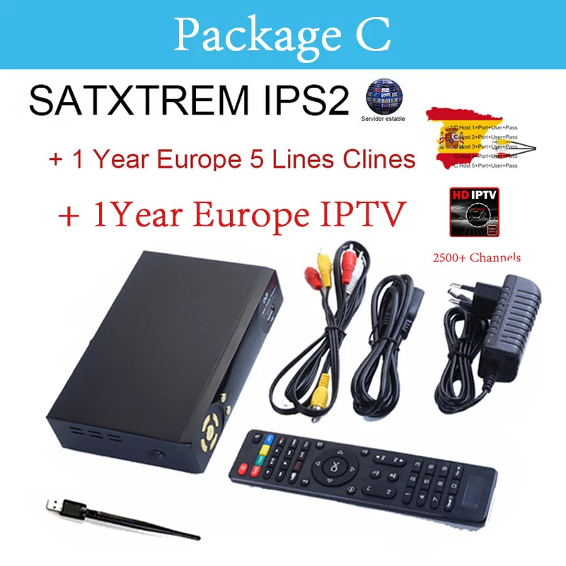 Satxtrem IPS2 DVB-S2 спутниковый ресивер IPTV Cam combo Receptor камера Испания Португалия 8 cline для 1 года Европа декодер - Цвет: IPS2 and wf n iptv