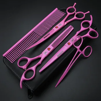 

4pcs Pet Dogs Grooming Scissors Barber Cutting Tools Kit Cat Hair Thinning Shear Sharp Edge Shear Stainless Steel Scissors Set