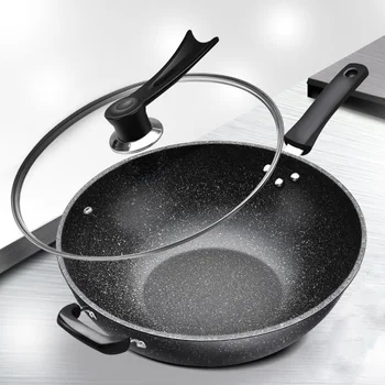 

Maifan Stone Wok Non-stick Pan Household Pan Iron Wok No Oily Smoke Cooking Pot with Induction Cooker Gas Stove General Skillet