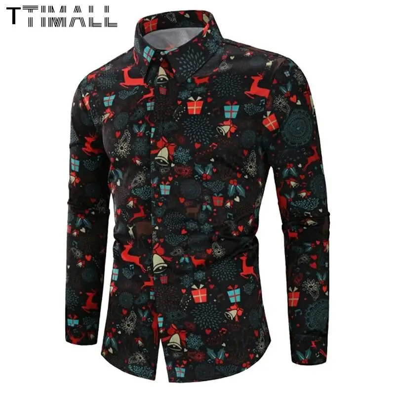 

TIMALL Men's Shirts Men Shirts Christmas Shirt Blouse Men Casual Theme Button Up Shirt Top Blouses camisa masculina