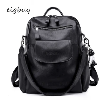 

Designer Multifunctional Backpacks Women PU Leather Shoulder Bag Classical Black School Bags for Teenage Girls Mochila Feminina