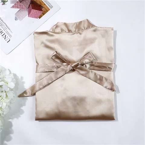 Bridesmaid1 Модное Шелковое Розовое нарядное платье подружки невесты халат атласный пикантные Для женщин короткий атласный свадебное кимоно халаты пижамы Ночная рубашка платье женская ночная рубашка в комплекте с купальным халатом - Цвет: Bridesmaid1