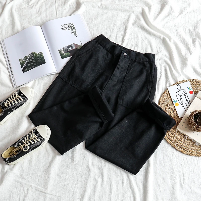 Black Jeans Women Loose Denim Harajuku BF Student Simple Korean Style Ankle-length All-match Casual Streetwear Vintage Fashion