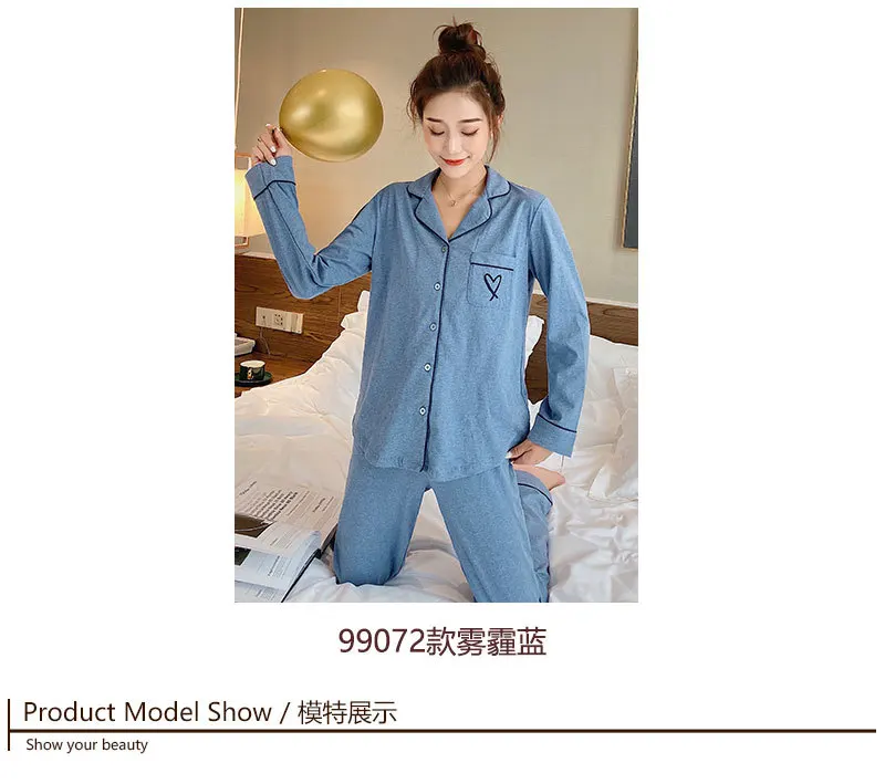 Color Cotton Long Sleeve Womens Pajama Suit Women Clothes Autumn Solid Full Length Pajamas Loungewear Two Piece Sleepwear