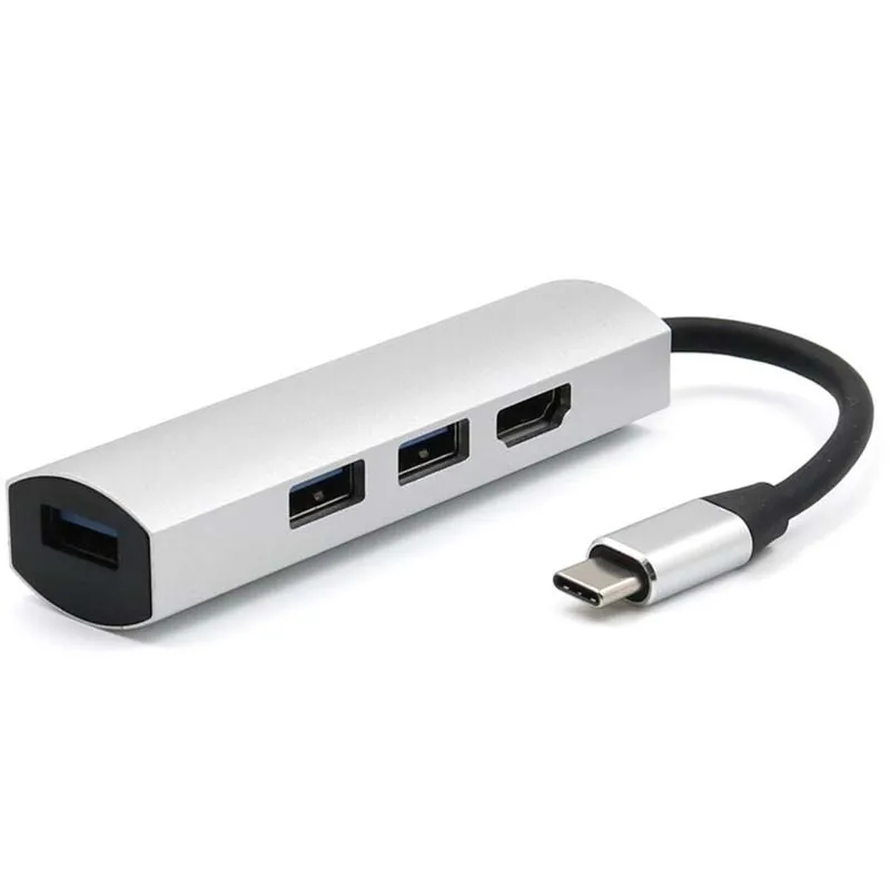 4 в 1 многофункциональная USB 3,0 концентратор Тип C до 4K HDMI адаптер для Macbook Коврики книга samsung S8/S9 Note 9 huawei Коврики 10 P10/20 Вт, 30 Вт, USB C концентратор USB - Цвет: Серебристый
