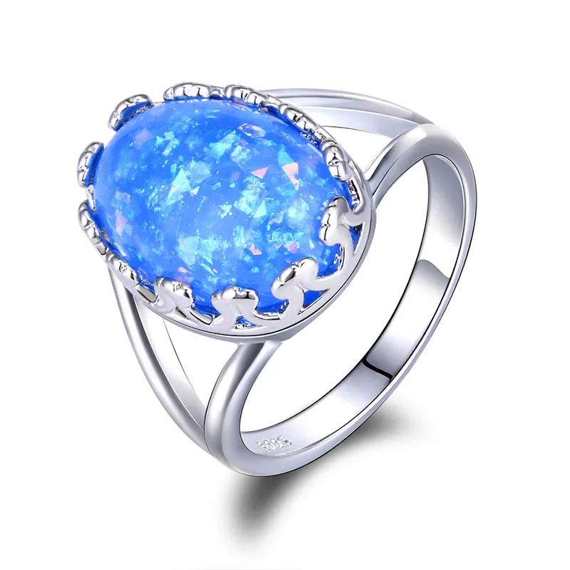 Bague Ringen серебро 925 ювелирные изделия овальное кольцо с камнями для женщин 14*10 мм синий опал крупный камень выдолбленный индивидуальный подарок