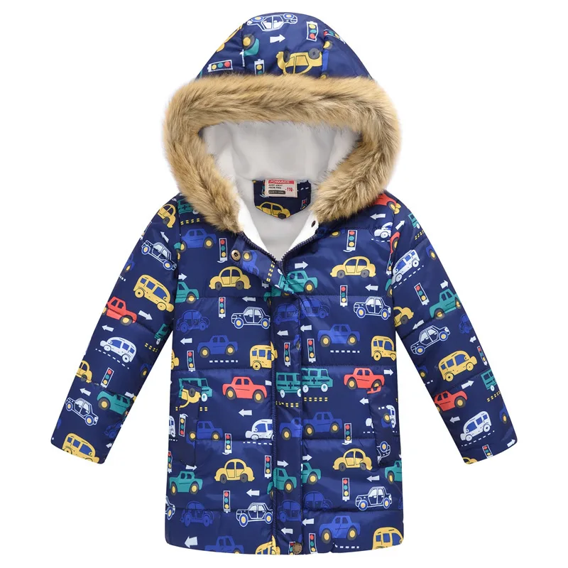 Зимние теплые куртки для девочек, 36 цветов детская модная плотная верхняя одежда с принтом Одежда для детей осеннее пальто с капюшоном для маленьких девочек, YJ137 - Цвет: 18-Vehicle