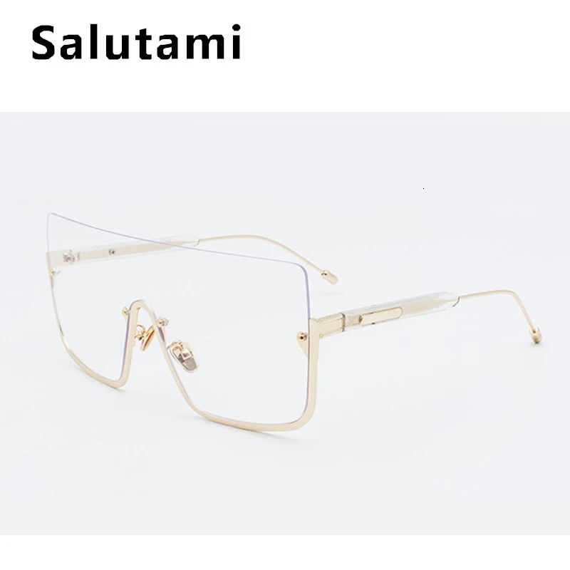 Полуоправа, цельные золотые прозрачные очки, оправа для женщин, большие квадратные солнцезащитные очки для мужчин, сплав, прозрачные оттенки, прозрачный желтый