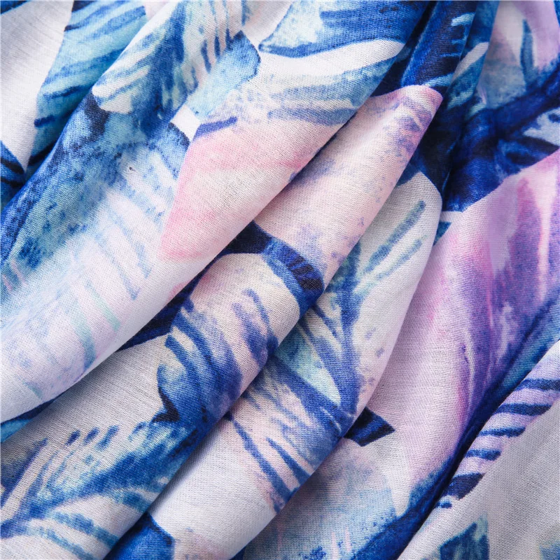 Модный летний женский шарф, тропические растения, хлопок, шали из вискозы и деформаций, банановый лист, краски, пляжные шарфы, шали, головной платок