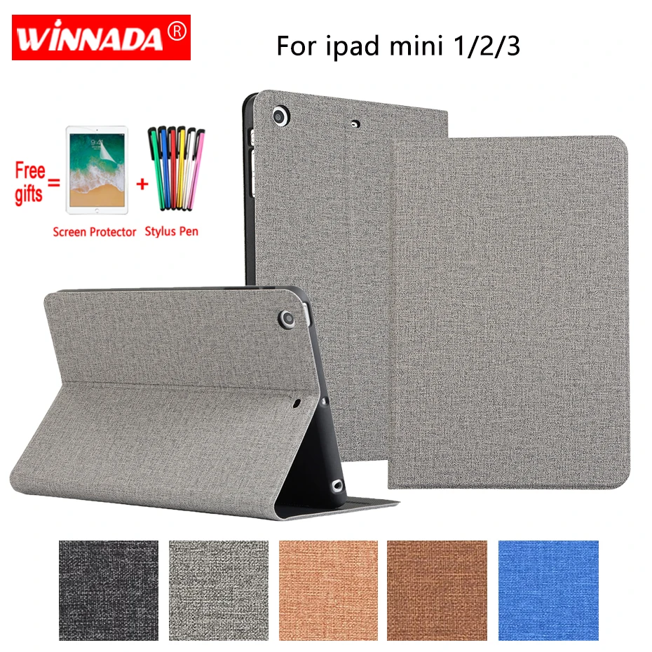 

For Apple ipad mini 3 2 1 case linen grain PU leather auto sleep Stand Protective tablet Case TPU Cover for ipad mini 2 Coque