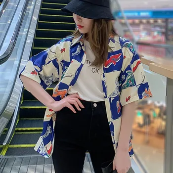 

Summer Women Retro Beach Loose Ladies Short Sleeve Korean Style Harajuku Casual Shirts