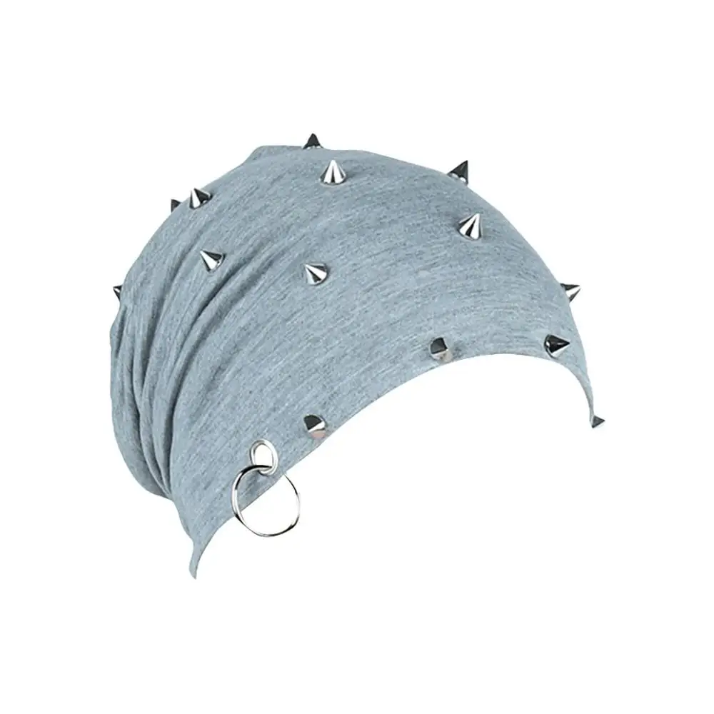 Women Winter Cone Iron Stretch Hat Keep Warm knitt Turban Fashion Metal Element Hip Hop Rapper Cap Scarf Hair Loss Head Wrap a12