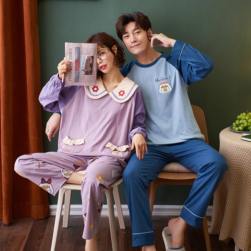 

NIGHTWA Cotton Couple Pajamas Set Fresh Style Long Sleeve Sleepwear New Autumn Homewear Set For Lover Pijamas Mujer Comfort Suit
