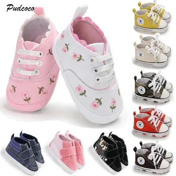 

2020 Brand New Baby Casual Shoes Boy Girl Anti-slip Soft Sole Crib Shoes Newborn Sneakers Prewalkers Solid Bandage Fashion Hot