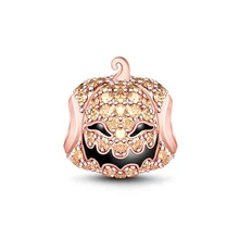 Starland 925 Sterling Silver with Rose Gold Plated and Champagne CZ Halloween Pumpkin Charms Fit Pandora Original Bracelet