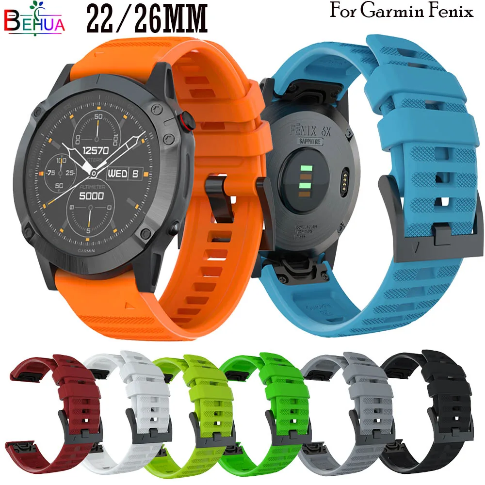 BEHAU 22 мм силиконовый спортивный ремешок для наручных часов Garmin Fenix 6/5/Fenix6X/6X pro/5X26 мм SmartWatch Quick Release Easy fit ремешок на запястье