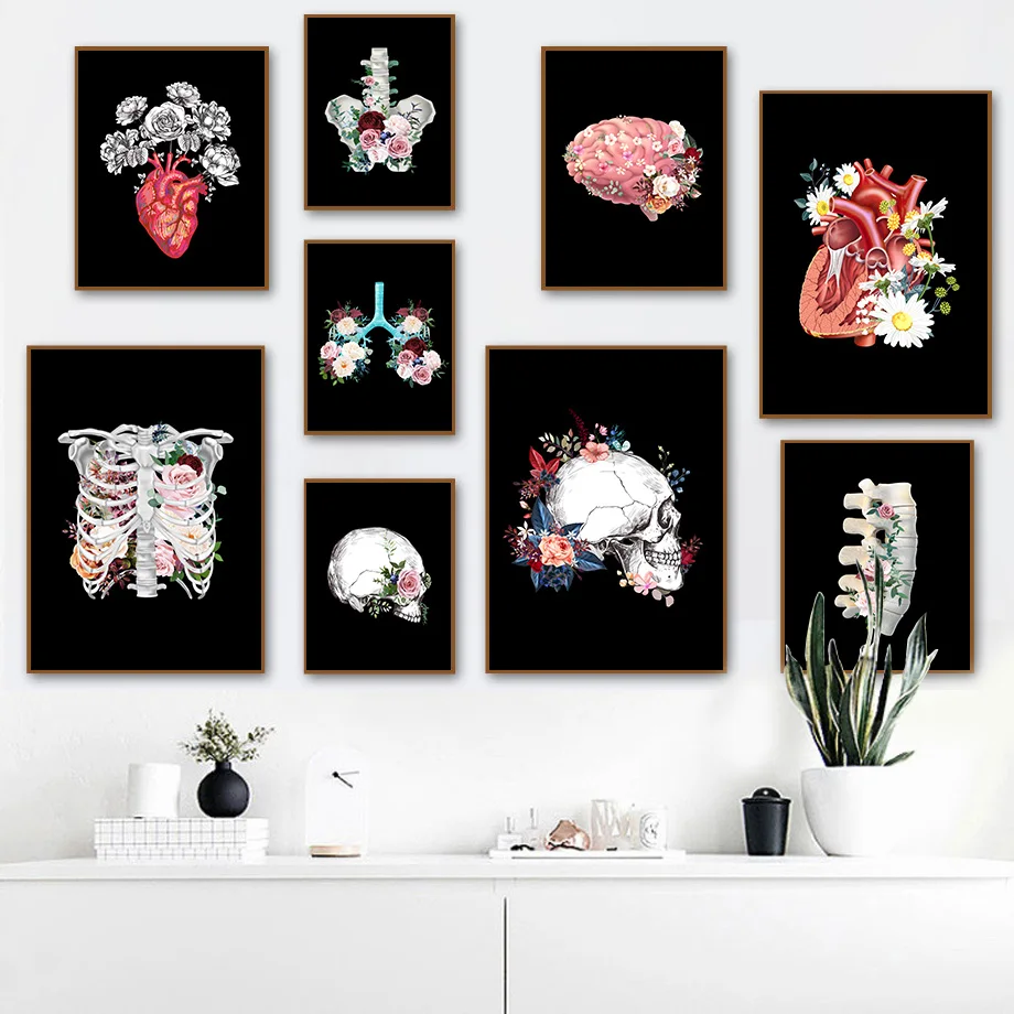 Сердце мозгов, черно-белая анатомия, винтажная настенная живопись на холсте, скандинавские плакаты и принты, настенные картины для декора гостиной
