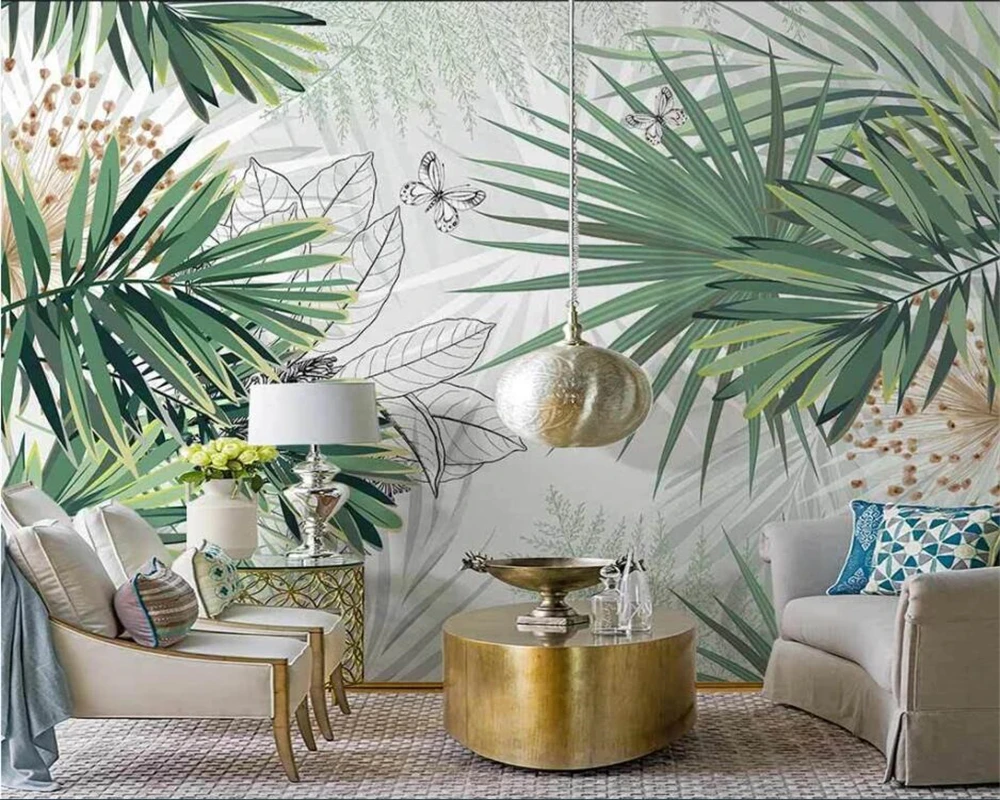 beibehang Customized 3d wallpaper Nordic hand-painted tropical plants fresh rainforest palm leaf indoor background wall paper