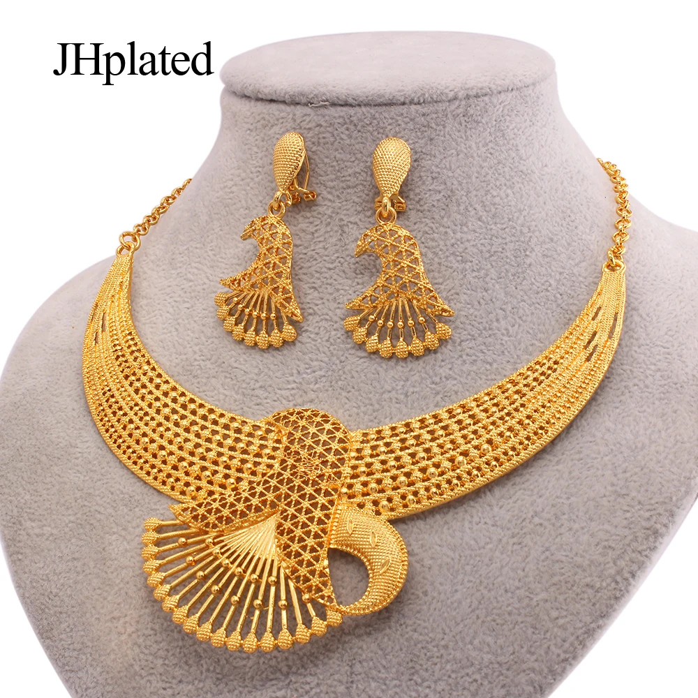 Dubai Girls Luxury Gold Plated Imitation Jewelry Sets Peacock Jewellery