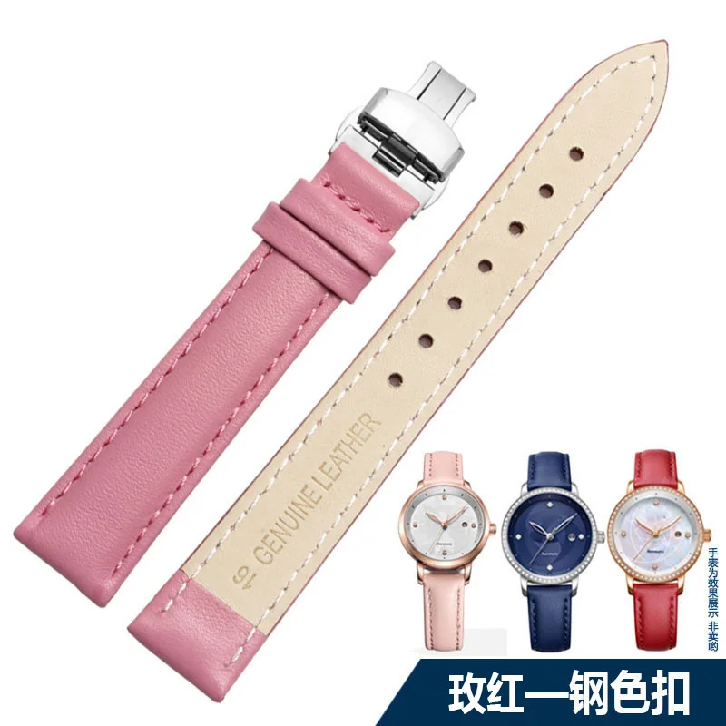Ремешок для часов из натуральной кожи 14 16 18 20 мм для casio fiyta Фолли часы браслет для женщин студентов мода ремешок Бабочка застежка - Цвет ремешка: pink silver buckle