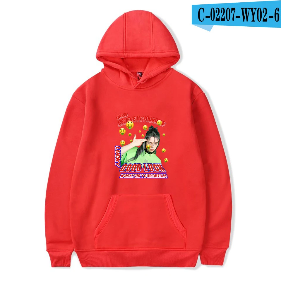 As picture Толстовки для женщин и мужчин; модная Толстовка Billie Eilish с капюшоном; повседневные Черные толстовки с принтом; сезон осень-зима; пуловеры; толстовки для девочек - Цвет: As picture