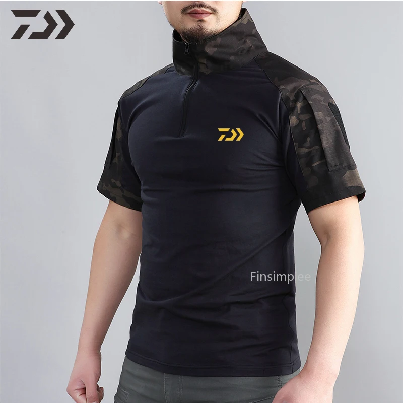 Daiwa Рыбалка футболка для мужчин короткий рукав хлопок футболки лето Быстросохнущий Топ камуфляж Рыбалка одежда на молнии Спорт на открытом воздухе