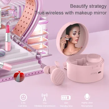 

T9 True Wireless Bluetooth Headphones Macaron Color Multifunction Stereo Hifi Music Button Control Pink Earphones With Mirror