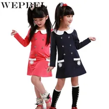 WEPBEL/платье для девочек весенние платья для девочек в духе колледжа детское платье с длинными рукавами двубортное платье с нагрудным карманом