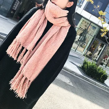 

Autumn Winter New Fashion All-match Women's Knitted Chenille Scarf For Students To Keep Warm Monochrome Fringed Cold-Proof B53