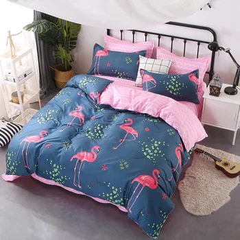 

Thumbedding Flamingo Bedding Set Leaves Romantic Soft Navy Duvet Cover King Size Queen Full Twin Single Unique Design Bed Set