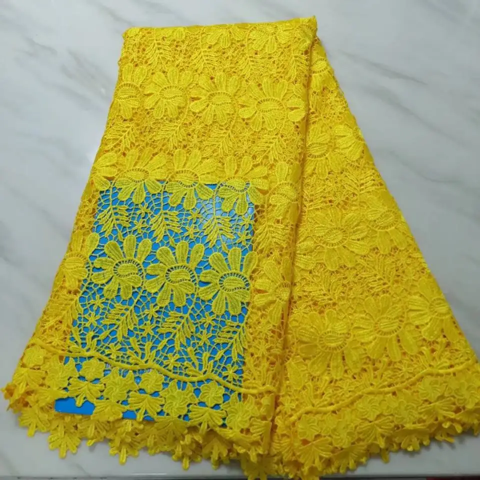 

5Yards/pc Wonderful yellow flower style african guipure lace embroidery french water soluble lace fabric for dress BW71-1