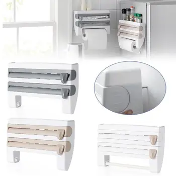 

Paper Towel Tissue Storage Rack Kitchen Film Cling 4 In 1 Multifunctional Paper Dispenser Wall Mounted Paper Towl Roll Holder