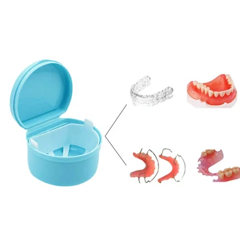 

Portable Denture Case Container Dental False Teeth Storage Box Holder Tooth Rinsing Basket with Hanging Net Tool Care Oral