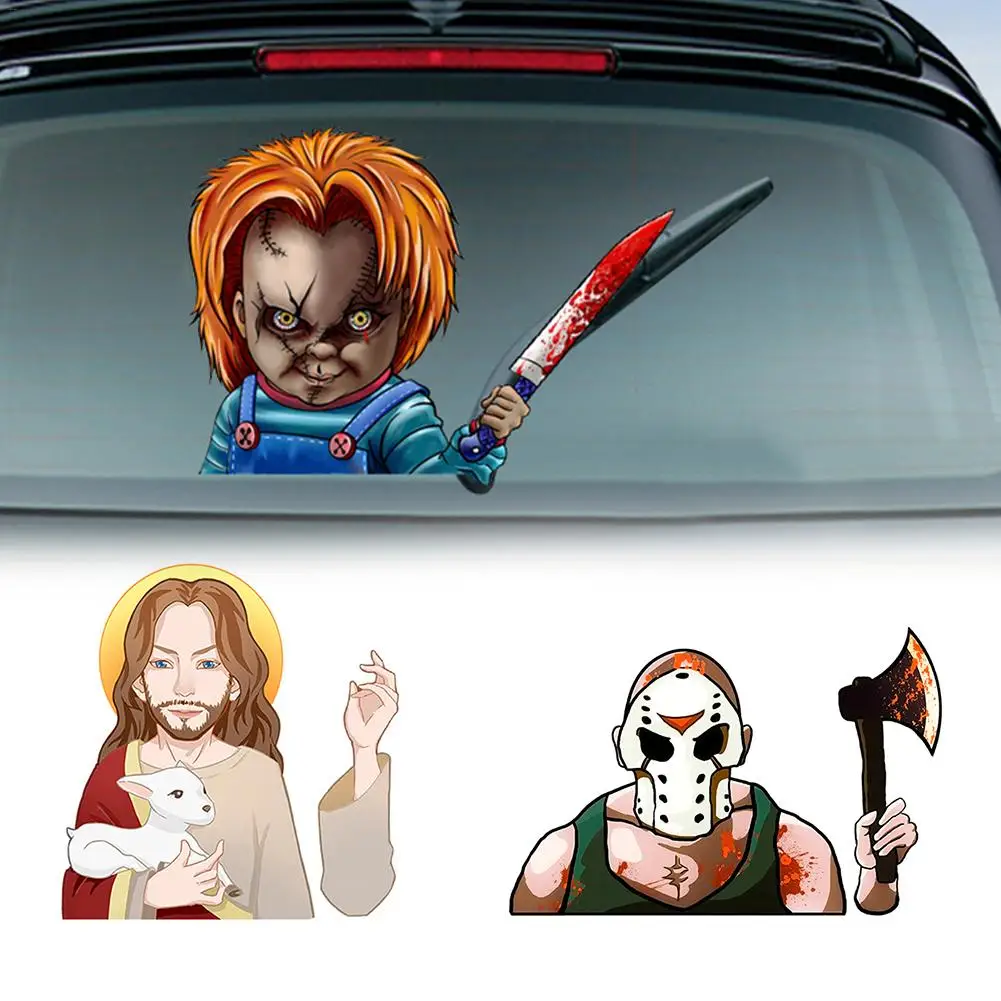 

Rear Vehicle Car Window Animated Moving Waving Wiper Blade Tag Decal Sticker & Hand - Halloween Car Decoration