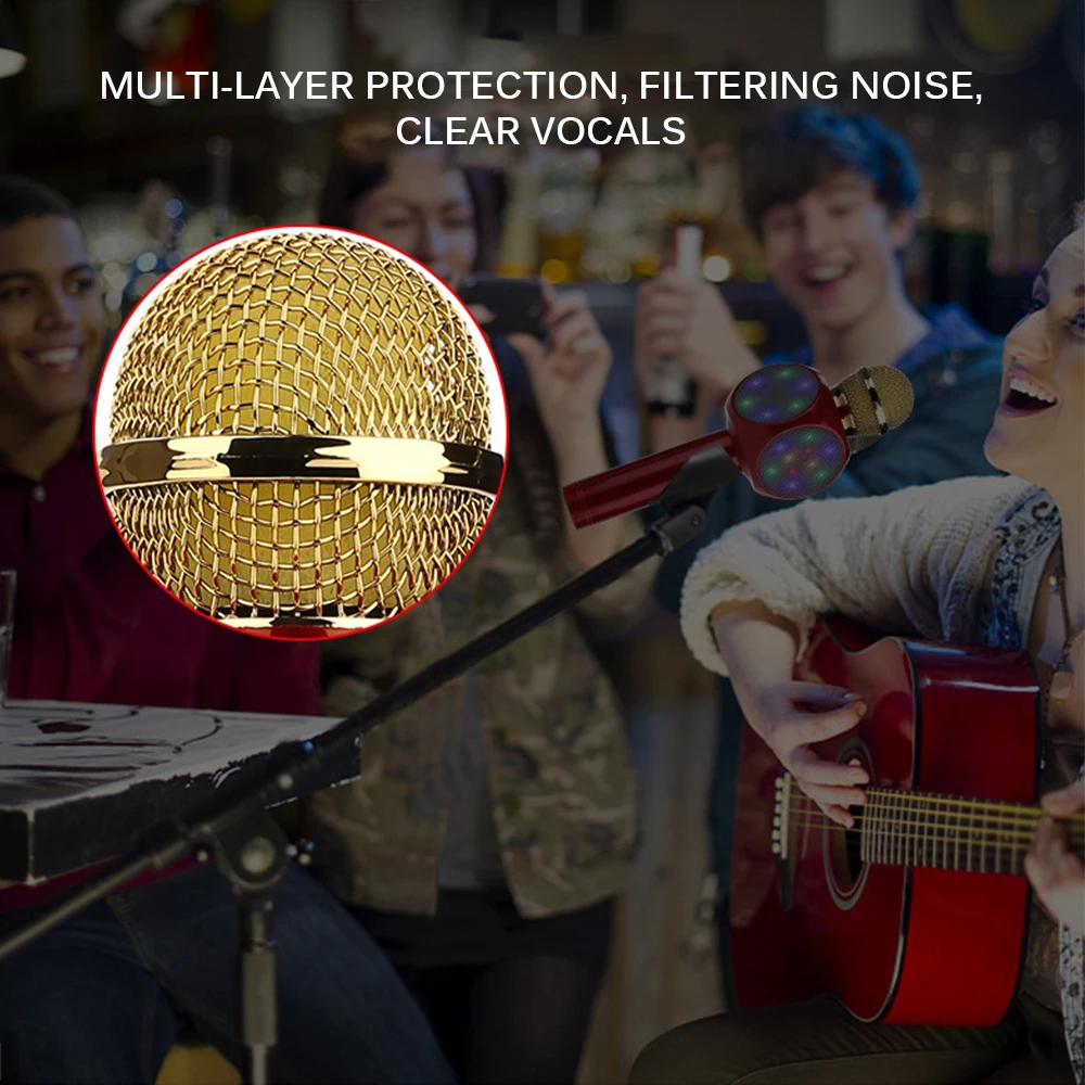 Для дома KTV открытый партии беспроводной Bluetooth микрофон машина Bluetooth ручные микрофоны с динамиком красочный светильник