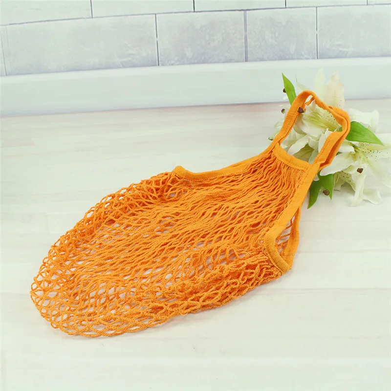 1 шт. многоразовая зеленая хозяйственная сумка с фруктами, сумка для покупок, сумка для покупок, хлопковая тканая Сетчатая Сумка, сетчатый карман - Цвет: Orange