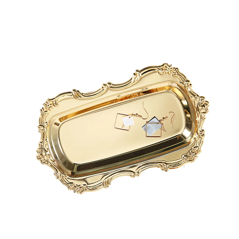 Gold Storage Tea Tray Set Stainless Steel Silver Cake Fruit Plate Jewelry Display Tray Wedding Dessert Plate Home Decor 1pc