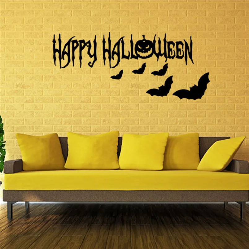 Happy Halloween Wall Decor Sticker Bat Pumpkin Wall Sticker Window Home Decoration Vinilos Decorativos Para Paredes 40JUL3008