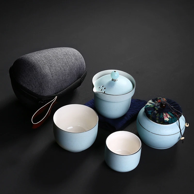Ceramic teapot kettle gaiwan teacups one pot and two cups portable travel tea sets with bag | Дом и сад