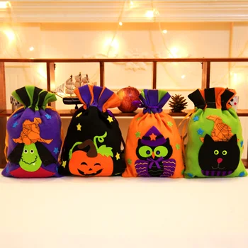

Besegad 4pcs Halloween Treat Bags Trick or Treat Goodie Drawstring Candy Pouch Bag for Toddler Kids Costume Accessory