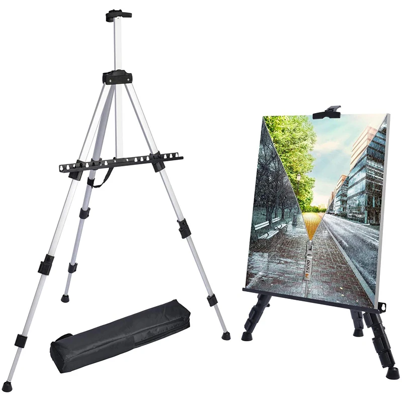 Portable Adjustable Aluminum Easel Stand - Tripod Artist Easel With Bag & Phone Clip, Height 17" To 66", For Painting & Display