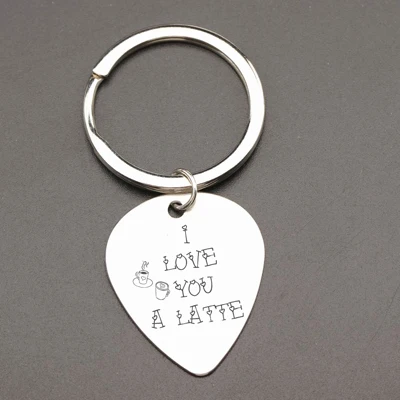 Модная гитара pick I Love You латте брелок для любителей кофе для парня девушки подарочный Шарм бирка модный брелок - Цвет: SILVER